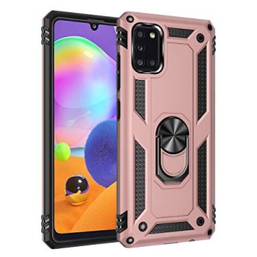 Imagem de SORAKA Capa para Samsung Galaxy A31 com suporte de anel capa protetora para Samsung Galaxy A31 capa traseira de policarbonato rígido com placa de metal para suporte magnético de telefone carro ouro
