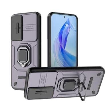 Imagem de SORAKA Capa para Honor 90 Lite com suporte de anel e tampa deslizante para câmara capa Honor 90 Lite com placa metálica para suporte magnético de carro capa de dupla camada em PC e TPU
