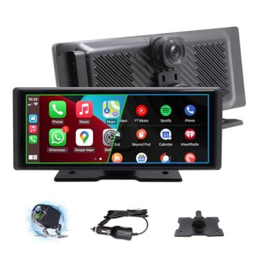 Imagem de Carplay de 8,1 polegadas e Android Auto Wireless Portable, IPS Touchscreen 1080P Dashcam para carro, navegação GPS, link espelhado, AUX, Bluetooth, WiFi