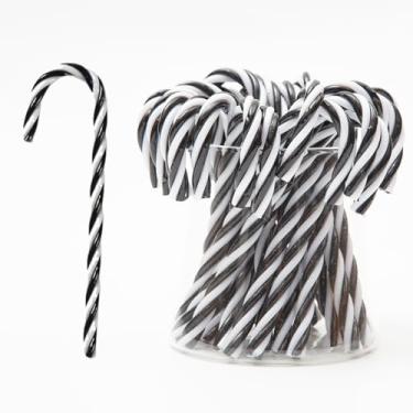 Imagem de 32 peças de bengalas de doces de Natal de plástico para pendurar em árvore de Natal, muleta torcida, bastões de doces para artesanato de Natal, decoração interna e externa (preto (15 cm)