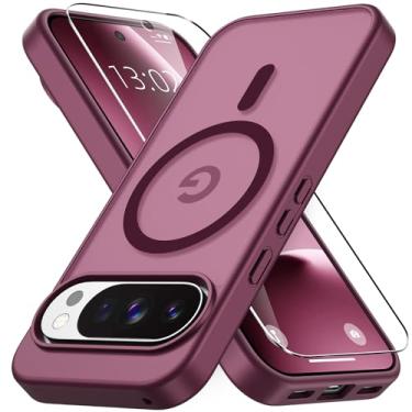 Imagem de Vansdon Capa para Google Pixel 10 Pro XL, compatível com MagSafe, capa protetora fina fosca translúcida magnética com 1 protetor de tela - proteção contra quedas de grau militar (vinho vermelho)