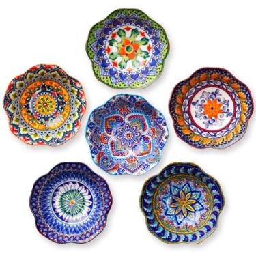Imagem de beroca Tigelas de imersão Boho de 142 g - Tigelas pequenas de cerâmica para pratos laterais, molho, molho, sobremesa, frutas - tigelas de lanche conjunto de 6