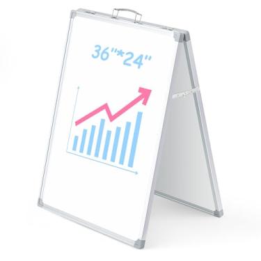 Imagem de Lincia Quadro portátil apagável a seco de 91 x 61 cm com suporte, quadro branco dobrável, cavalete de quadro branco de dupla face, moldura de alumínio prata com alça de metal para demonstração de