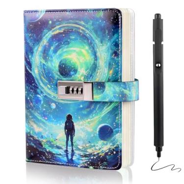 Imagem de Diário com cadeado para meninos de 8 a 12 anos, diário A5 com cadeado 192 páginas - diários infantis de viagem de aventura para meninos adolescentes, diário secreto com caneta, caderno com trava para