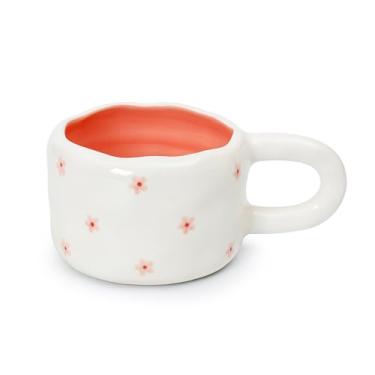 Imagem de Koythin Caneca de café de cerâmica, copo bonito para escritório e casa, copos estéticos 250 ml para chá com leite para mãe, dia dos namorados (pequena flor rosa)
