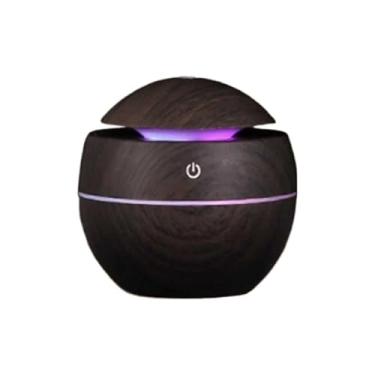 Imagem de Umidificador De Ar Pequeno Ultrassonico Tipo Madeira – Ar Difusor Eletrico, Design Vaso Com Luzcolorido, Aromatizador(Bolinha Marrom Escuro)