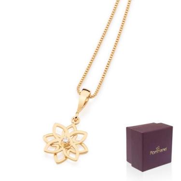 Imagem de Presente Feminino Colar + Pingente Flor Rommanel Banhado A Ouro 18k Co