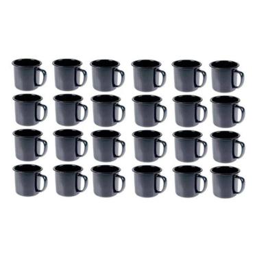 Imagem de Caneca Esmaltada Retro 150Ml Preta Vintage Jogo 24 Pcs