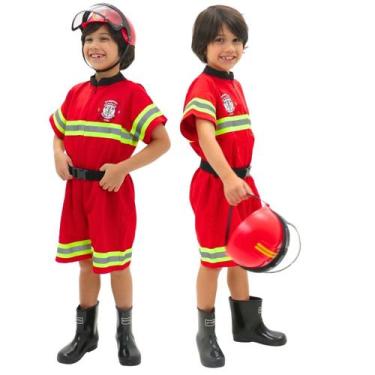 Imagem de Fantasia Bombeiro Infantil FAIXA refletiva brinde CAPACETE - Quimera K