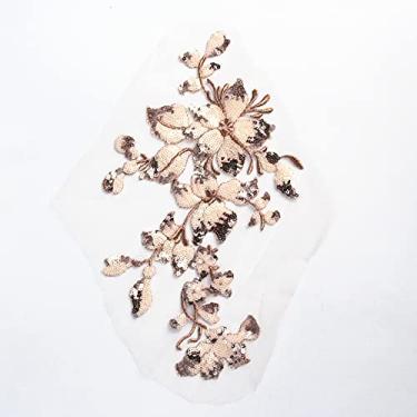 Imagem de SUNMOVE Aplique de renda bordado com lantejoulas costuradas, tecido de flor, remendo para vestido de casamento, vestido de noiva, artesanato DIY (champanhe)
