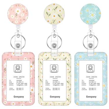 Imagem de Conjunto de 3 porta-crachás florais retráteis com prendedor de crachá de nome fofo para professores, enfermeiras, médicos, estudantes, trabalhadores de escritório