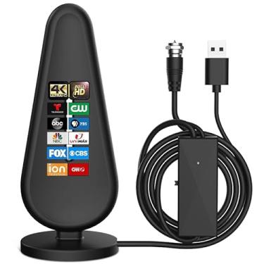 Imagem de Antena de TV digital interna HDTV com amplificador de sinal amplificador, antena de TV de alcance de mais de 800 km para Smart TV, canais locais gratuitos 4K 1080p, suporta todas as TVs com cabo