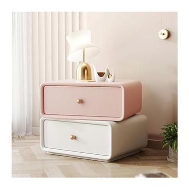 Imagem de Mesa de cabeceira totalmente de madeira maciça, gavetas de armazenamento duplo, mesa de cabeceira moderna, simples, de cor sólida, móveis de cabeceira para quarto, mesa de cabeceira de canto redondo