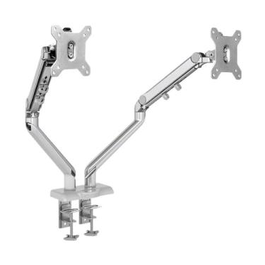 Imagem de Suporte de monitor duplo para telas de 43.2 cm-81.3 cm, suporte de mesa para monitor de mola mecânica, ajuste totalmente o braço de monitor duplo com grampo C, comporta até 9 kg por braço de monitor