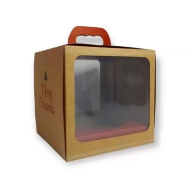 Imagem de Caixa Com Alça E Visor De Panetone Kraft Natal Feliz Un Ideia