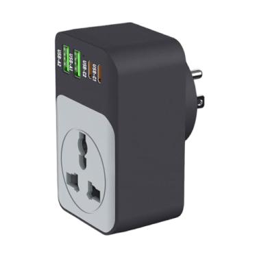 Imagem de Adaptador universal de viagem, adaptador de plugue VatFatt 65W com 1 tomada internacional, 2 portas USB C PD 2, 110-240v, adaptador de alimentação universal tipo B 5 em 1 para viagens da UE do Reino