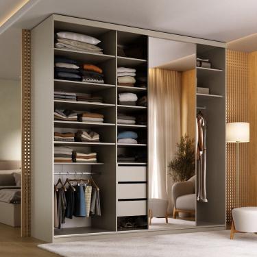 Imagem de Guarda-roupa Closet Casal 100% Mdf Bp 208cm com 1 Porta Espelho 3 Gavetas Sion Panna