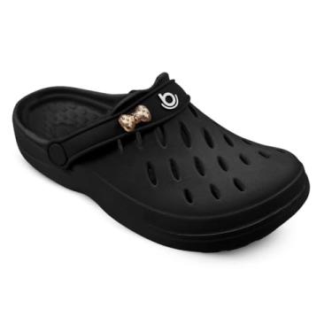 Imagem de Babuche Feminino Boaonda em EVA, Preto com Laço Dourado, Sandália Anatômica Confortável para Uso Casual e Doméstico, Modelo 2402123 (Preto, BR, Adulto, Numérico, 36)