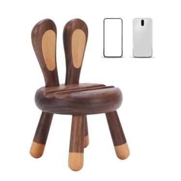 Imagem de EBTOOLS Suporte Para Celular Em Forma De Cadeira De Nogueira, Com Orelhas De Coelho, Resistente Com 4 Pernas, Suporte De Madeira Para Smartphones, Tablets e Fones De Ouvido