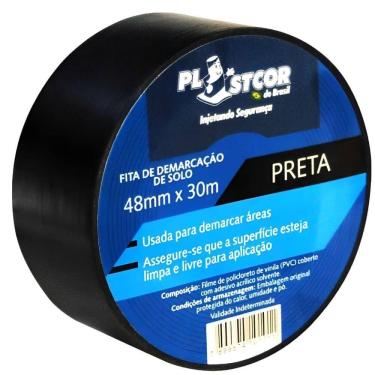 Imagem de Fita De Demarcação 48mm X 30 Metros Preto - 700.01514 - Plastcor Fita Demarcacao Preto...