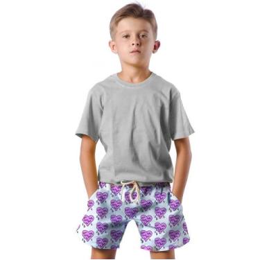 Imagem de Shorts Infantil Bermuda Calção Praia Verão Coração Amor Despedaçado 16