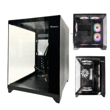 Imagem de Gabinete Gamer Ktrok Cubo Preto Aquario Lateral Frente Vidro