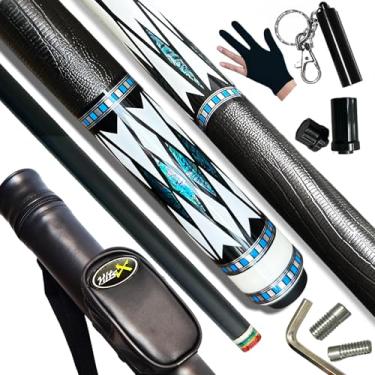 Imagem de Tai ba cues Taco de sinuca de fibra de carbono + estojo rígido, sistema de peso múltiplo, ponta de couro multicamadas -12,5 mm, peso ajustável (538.6-595.3 g), 147.3 cm, bastão profissional de taco de