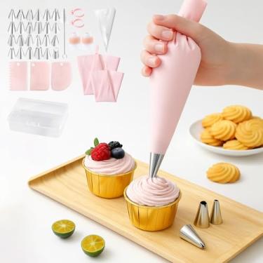 Imagem de Kit de decoração de bolo de 54 peças, kit de pontas de cobertura de aço inoxidável com pontas de gelo, sacos de cobertura descartáveis, sacos de cobertura de silicone, raspadores e escova de limpeza