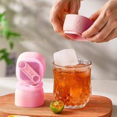 Imagem de Bandejas de gelo com tampa, bandejas quadradas de silicone de fácil liberação, recipiente de armazenamento, molde quadrado, molde de cubo para resfriar chá de uísque e café, rosa