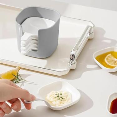 Imagem de Conjunto de pratos para molhos, 6 tigelas de plástico com caixa de armazenamento, mini pratos de condimentos para molhos, lanches e acompanhamentos