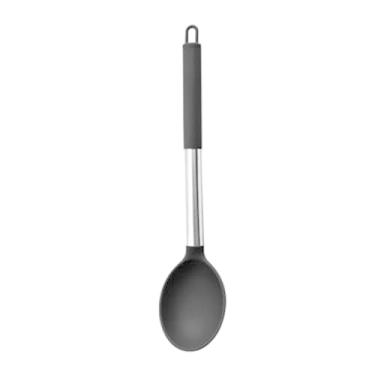 Imagem de Utensílios de cozinha de silicone, espátulas sólidas antiaderentes, colheres pretas resistentes ao calor, torneiras de cozinha ideais sem BPA para fritar, misturar, servir, escorrer, virar e mexer
