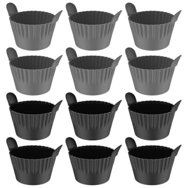 Imagem de 12 peças de molde de fritadeira a ar, ramequins para assar fritadeira a ar, copos de silicone macio de qualidade, seguro para lava-louças, antiaderente, ovos, molde para caldeira com design de orelha