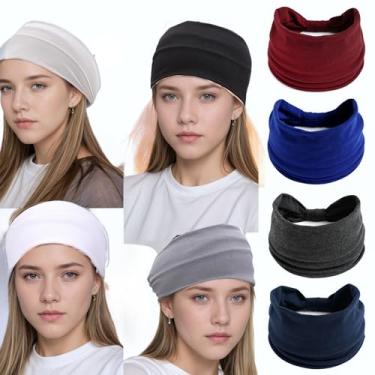Imagem de Bandanas femininas refrescantes para mulheres, pacote com 4 faixas de cabelo largas antiderrapantes, elásticas, faixas de cabeça atléticas para cabelo feminino, turbantes, bandana para ioga, academia