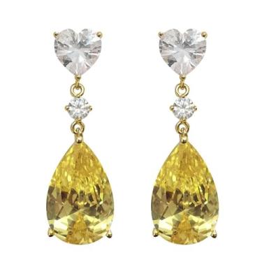 Imagem de Brincos pendentes de zircônia cúbica amarela folheados a ouro branco para mulheres, casamentos, festas noturnas, brincos leves, joias de presente para ela