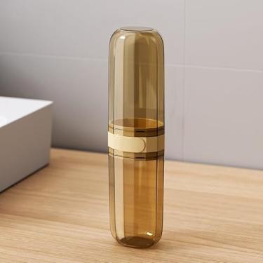 Imagem de Estojo de escova de dentes de viagem, suporte de plástico portátil com copo de enxaguante bucal e tampa para pente de escova de dentes, recipiente de armazenamento de escova de dentes para escola