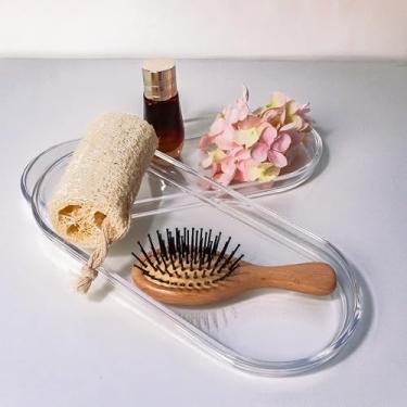 Imagem de Bandeja de acrílico, bandeja transparente, organizador de banheiro para joias, perfume, vela, guardanapos, dispensador de sabão - pacote com 2, 24,5 cm x 11,4 cm x 2 cm