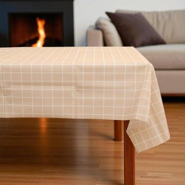 Imagem de 1 peça de toalha de mesa fina quadriculada retangular PEVA cor café 137 x 90 cm