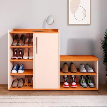 Imagem de Sapateira Multiuso com Banco 1 Porta para Hall de Entrada e Quarto – Organizador de Calçados Compacto e Moderno (OFF CINAMOMO)