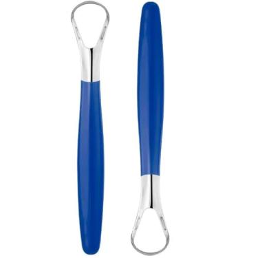 Imagem de Raspador de língua para adultos (pacote com 2), 100% aço inoxidável, reduz o mau hálito, fácil de usar, limpador de língua para higiene bucal e higiene