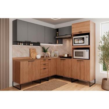 Imagem de Cozinha Modulada Completa Alpha 12 Peças 3 Aéreos + 3 Balcões + 1 Torre Quente+5complementos C12p05 Freijó Cinza