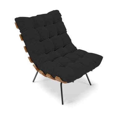 Imagem de Poltrona Costela Veludo Base Metálica Preto - D'Rossi Preto