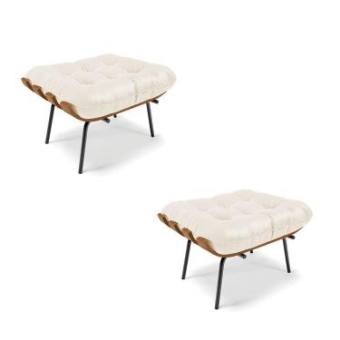 Imagem de Kit 02 Puffs Costela Corino Base Metálica Preto D'Rossi Bege