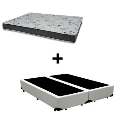 Imagem de Cama Box Queen 158 Tecido Sintético Branco Com Colchão Miller - 100% Espuma - D33 Cinza 54x158x198