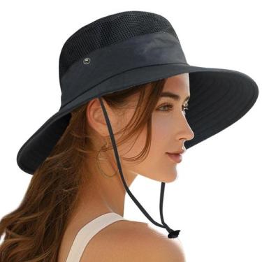 Imagem de Chapéu PFFY Sun Bucket Hat de aba larga UPF 50+ impermeável preto