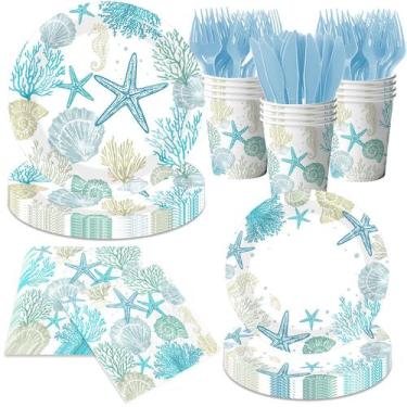 Imagem de Conjunto de festas descartável Peghoqu Ocean Seashell Coastal, 24 unid