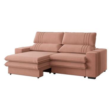 Imagem de Sofá 2 Lugares Retrátil Noruega 230 Cm Veludo Pés Tabaco - D'rossi Cor Rose