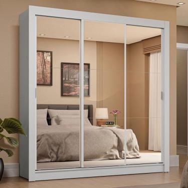 Imagem de Guarda-roupa Casal 3 Portas Correr Espelho 4 Gavetas Branco