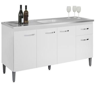 Imagem de Balcao Para Pia Sem Tampo 145 Cm Gabriela Branco Preto Flex Reajl Move