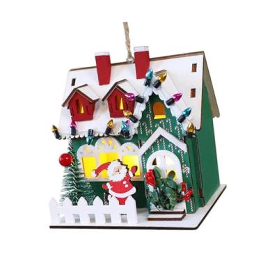 Imagem de KiBcsLic Enfeite de Natal de madeira em forma de casinha, decoração para pendurar, cenário colecionável com elementos clássicos do Papai Noel para casa, Telhado de Neve