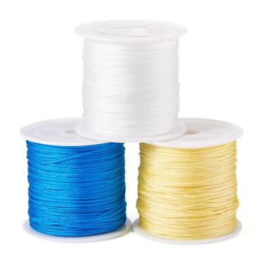 Imagem de 3 rolos de cordão de nylon para fazer pulseiras, cordão de nó chinês de 0,8 mm, fio de nylon para artesanato de macramê, fabricação de joias, pulseira trançada, colar, chaveiro, ornamento, branco